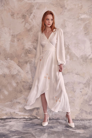 Pearl Ceremonial Wrap Dress (Embroidered)