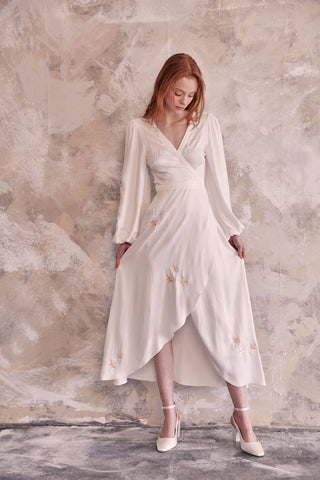 Pearl Ceremonial Wrap Dress (Embroidered)